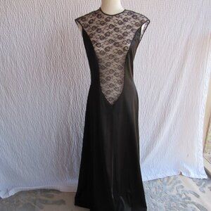 Vintage Cinandre Lingerie Womens M Nightgown Long Solid Black Lace SEXY Sheer